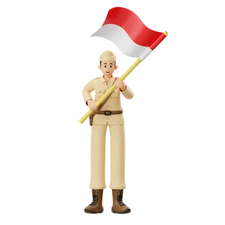 Soldier Carrying A Flag  3D Illustration