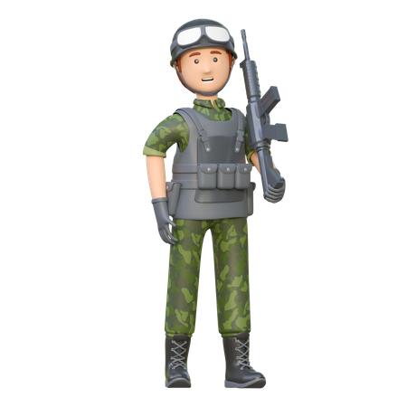 Soldier Holding Assault Rifle  3D Illustration