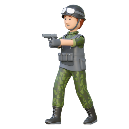 Soldier Holding Gun  3D Illustration