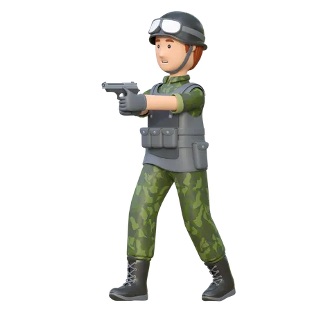 Military Man Holding Hand Gun 3 D Cartoon Illustration 3D Illustration
