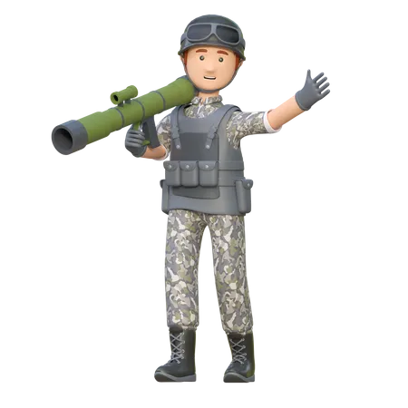 Soldier Holding Rocket Launcher 3 D Cartoon Illustration 3D Illustration