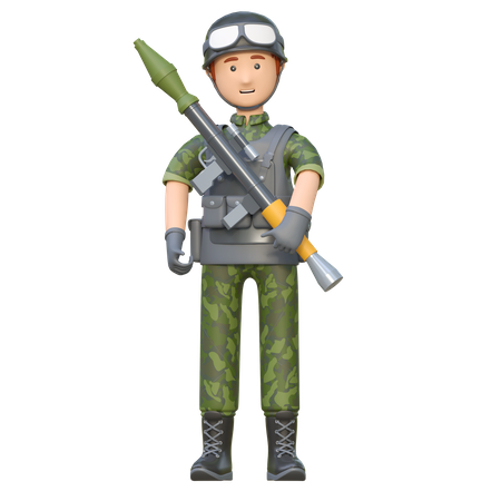 Soldier Holding Rpg Rocket Launcher  3D Illustration