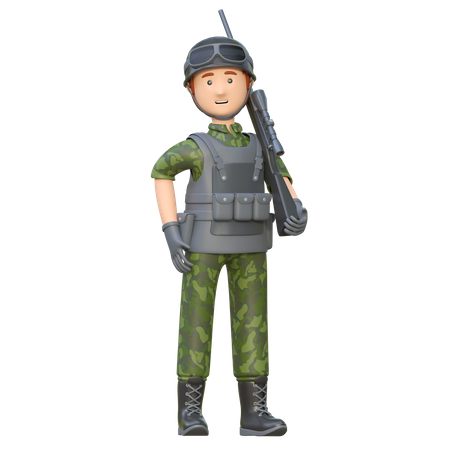 Soldier Holding Sniper Riffle  3D Illustration