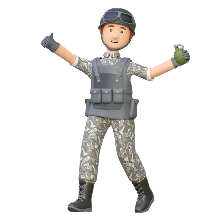Soldier Throwing Grenade 3 D Cartoon Illustration 3D Illustration