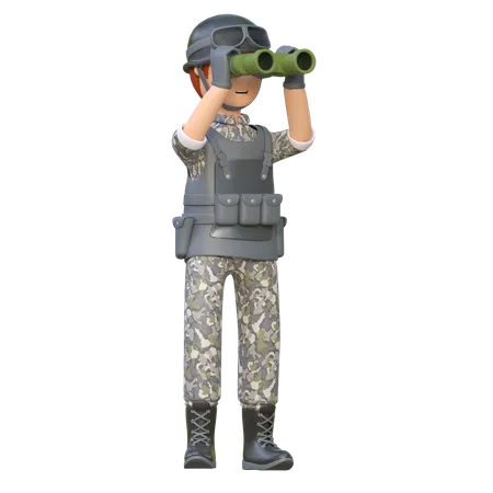 Soldier Using Binocular  3D Illustration