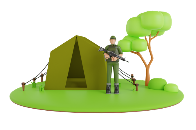 Soldier With Gun  3D Illustration