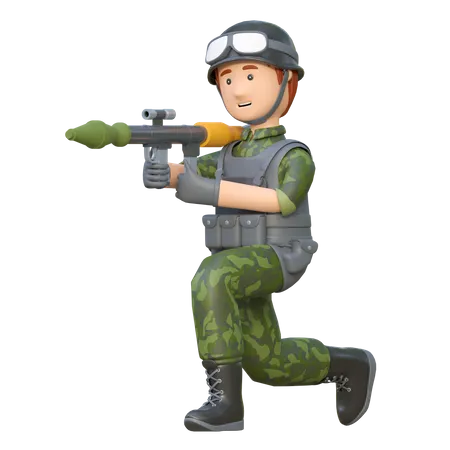 Soldier with Rpg Rocket Launcher  3D Illustration