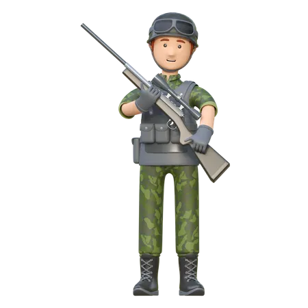 Soldier with Sniper Riffle  3D Illustration