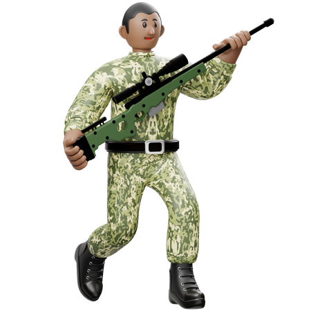 Soldiers Holding Gun  3D Illustration