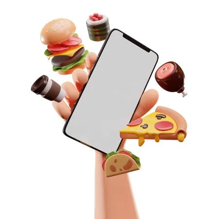 Solicitud de pedidos de comida rápida en línea  3D Illustration