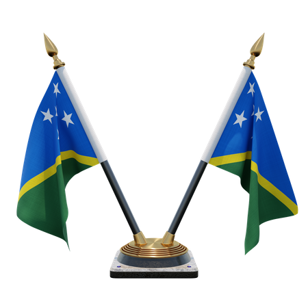 Solomon Islands Double Desk Flag Stand 3D Illustration
