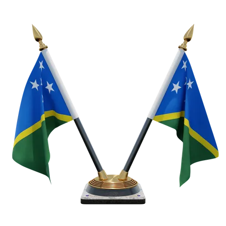 Solomon Islands Double Desk Flag Stand  3D Illustration