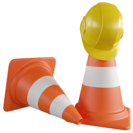 Sombrero de construcción y cono de tráfico  3D Icon