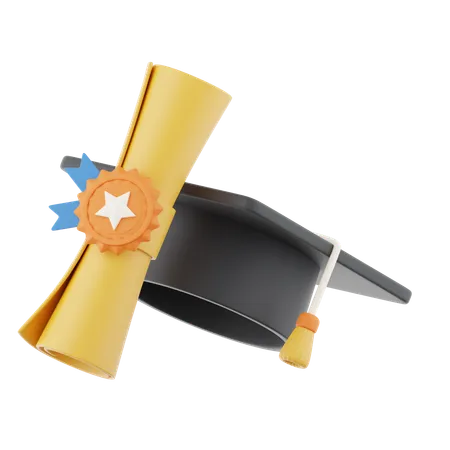 Sombrero de graduación con certificado  3D Icon