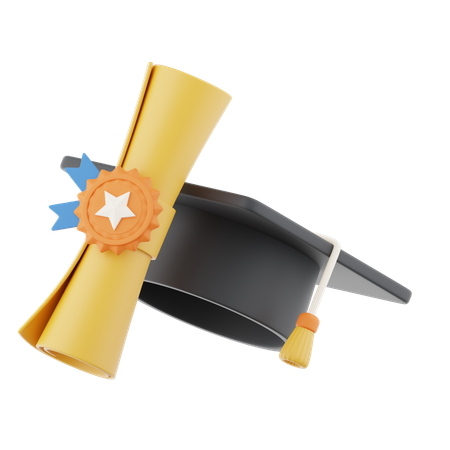 Sombrero de graduación con certificado  3D Icon