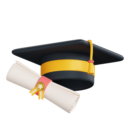 Sombrero de graduación con certificado  3D Icon