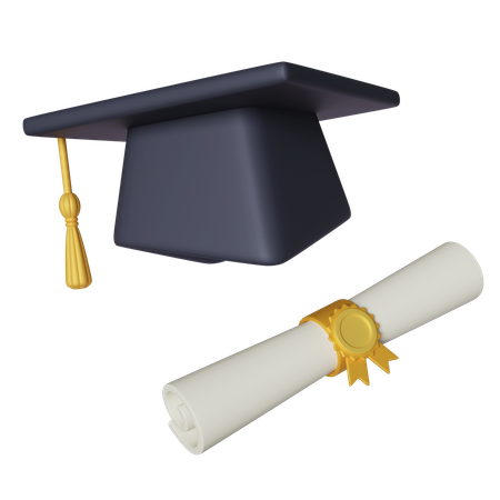 Sombrero de graduación con diploma en pergamino gráfico 3D  3D Icon