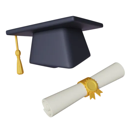 Sombrero de graduación con diploma en pergamino gráfico 3D  3D Icon