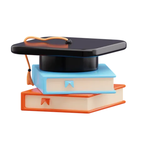 Sombrero de graduación en libros  3D Icon