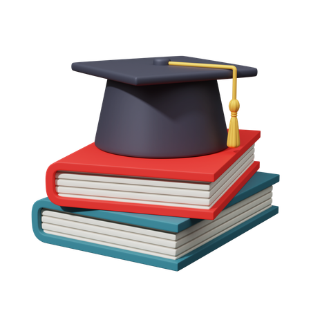 Sombrero de graduación sobre una pila de libros, gráfico 3D  3D Icon