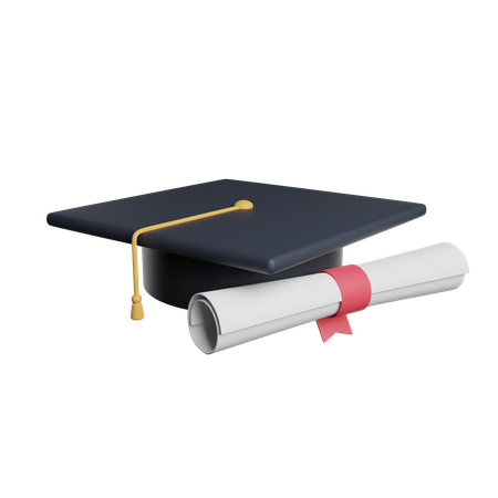 Sombrero de graduación y certificado  3D Illustration