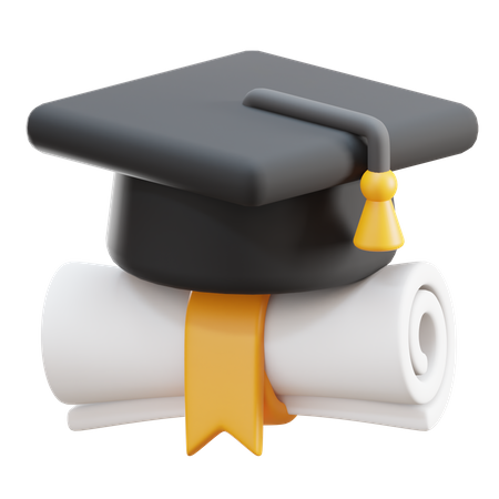 Sombrero de graduación y certificado  3D Icon
