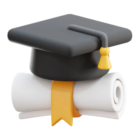 Sombrero de graduación y certificado  3D Icon
