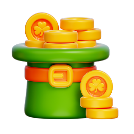 Sombrero de san patricio con monedas de oro  3D Icon