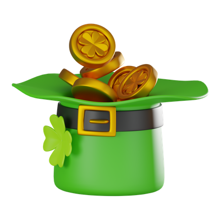 Sombrero de san patricio con monedas de oro  3D Icon