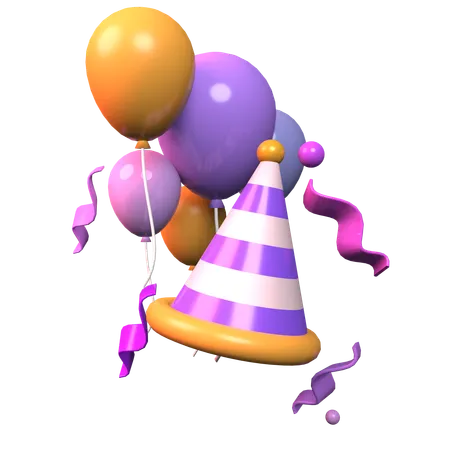 Sombrero y globos  3D Icon