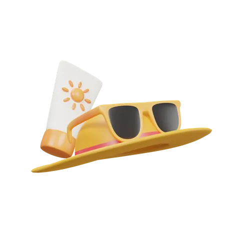 Sombrero y protector solar  3D Icon