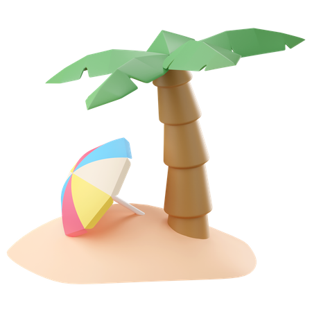 Sombrilla de playa con palmera de coco  3D Icon