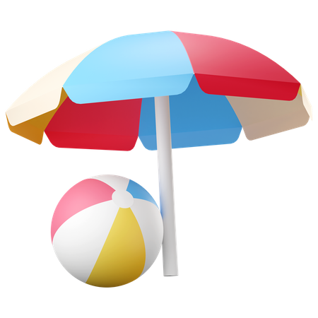 Sombrilla de playa con pelota de playa  3D Icon