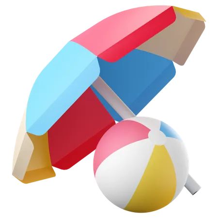 Sombrilla de playa con pelota de playa  3D Icon