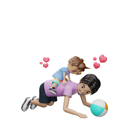 Son riding on fathers back  3D Illustration