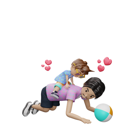 Son riding on fathers back 3D Illustration