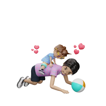 Son riding on fathers back  3D Illustration