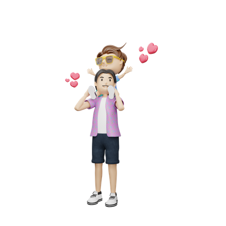 Son riding on fathers neck  3D Icon