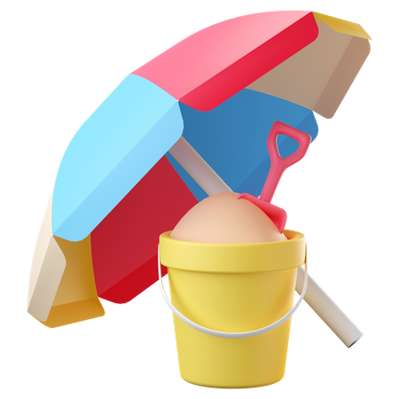 Sonnenschirm mit Sandeimer  3D Icon