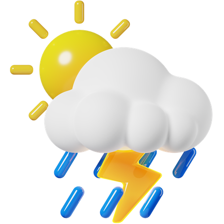 Sonnig, starker Regen mit Gewitter  3D Icon