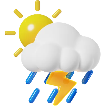 Sonnig, starker Regen mit Gewitter  3D Icon