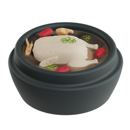 Sopa de galinha com ginseng  3D Illustration