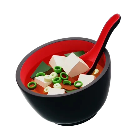 Sopa de missô com colher  3D Icon