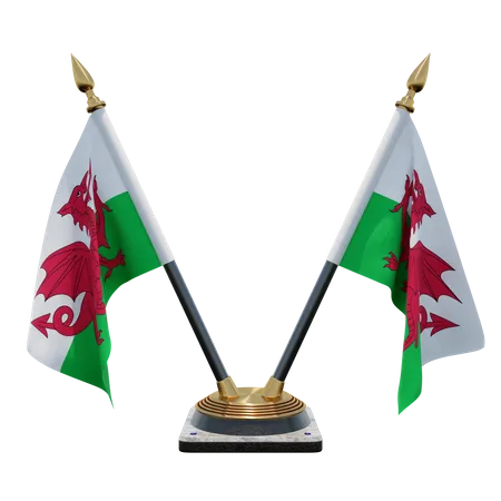Soporte para bandera de escritorio doble (V) de Gales  3D Icon