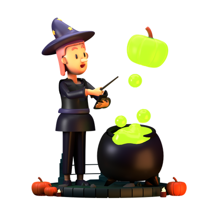 Sorcier avec pot empoisonné  3D Illustration