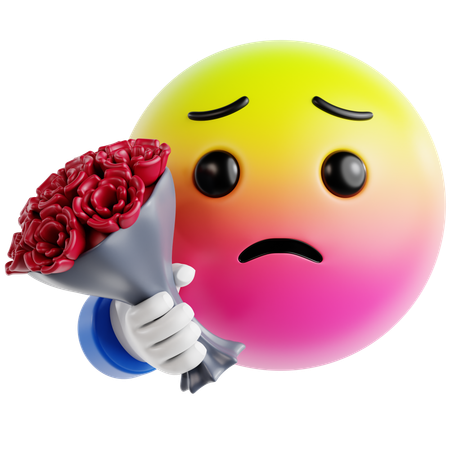 Sorry Emoji Holding A Flower Bouquet  3D Icon