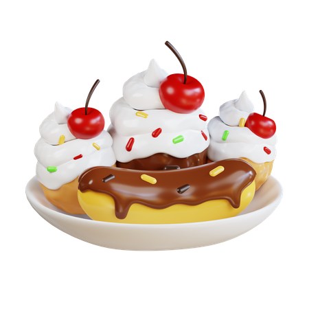 Sorvete de banana split  3D Icon