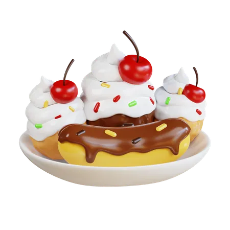 Sorvete de banana split  3D Icon