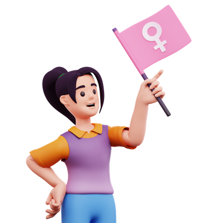 Sosteniendo la bandera femenina  3D Icon