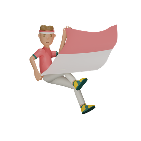 Sosteniendo la bandera de indonesia  3D Illustration